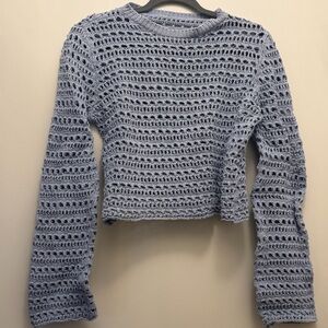 Vicolo Blue Thick Knit Crochet Knit Sweater O/S